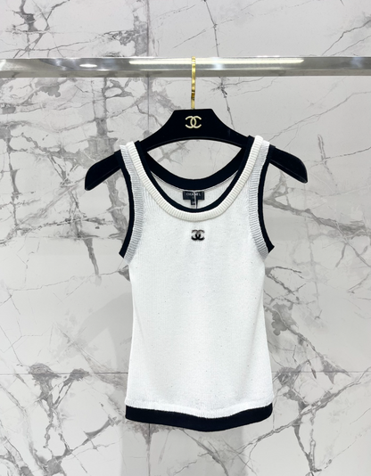 Rhinestone Contrast Knit Tank Top