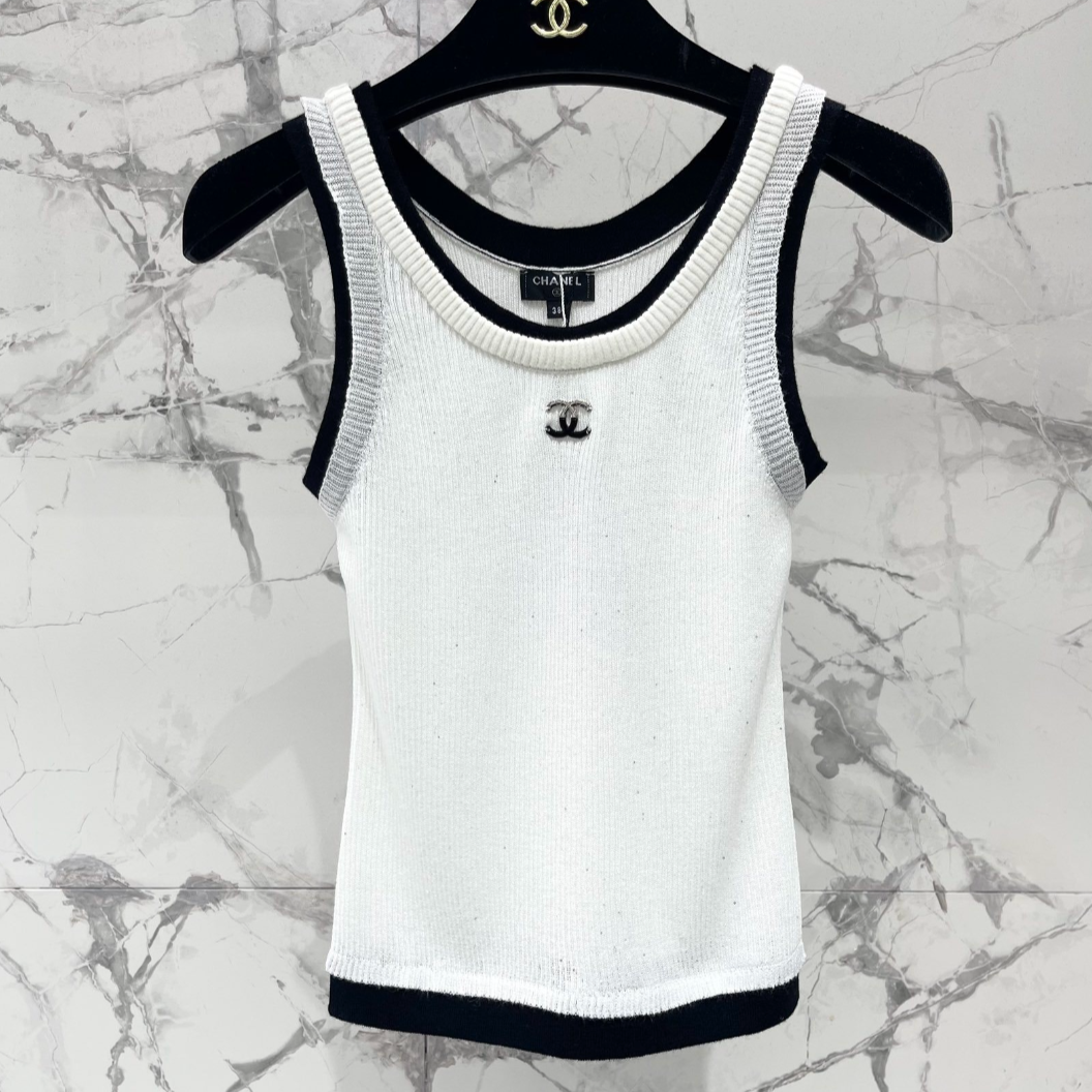 Rhinestone Contrast Knit Tank Top