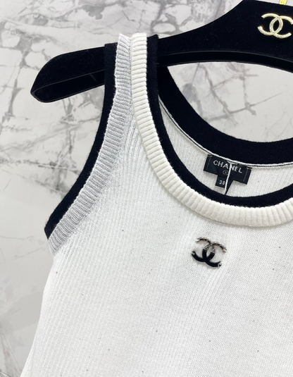 Rhinestone Contrast Knit Tank Top
