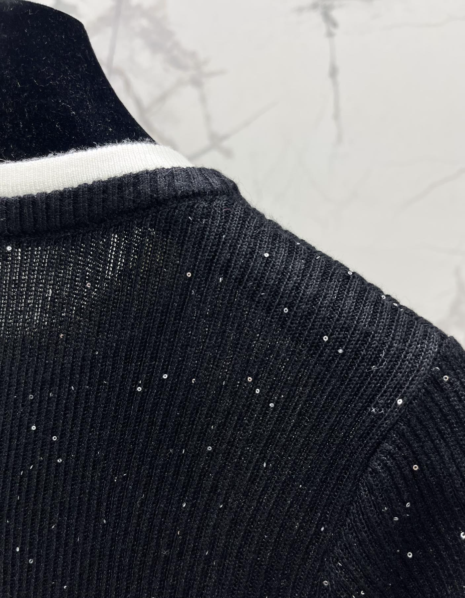 Rhinestone Contrast Knit T Shirt