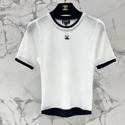 Rhinestone Contrast Knit T Shirt