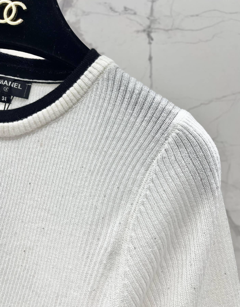 Rhinestone Contrast Knit T Shirt
