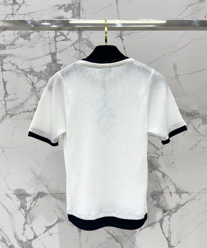 Rhinestone Contrast Knit T Shirt
