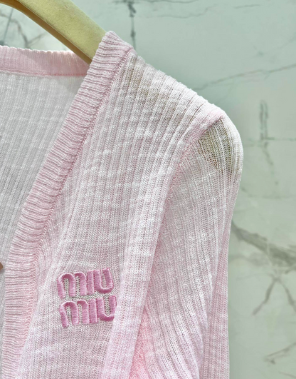 Pink Knit Tank Top Sheer Cardigan Set