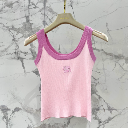 Pink Knit Tank Top Sheer Cardigan Set