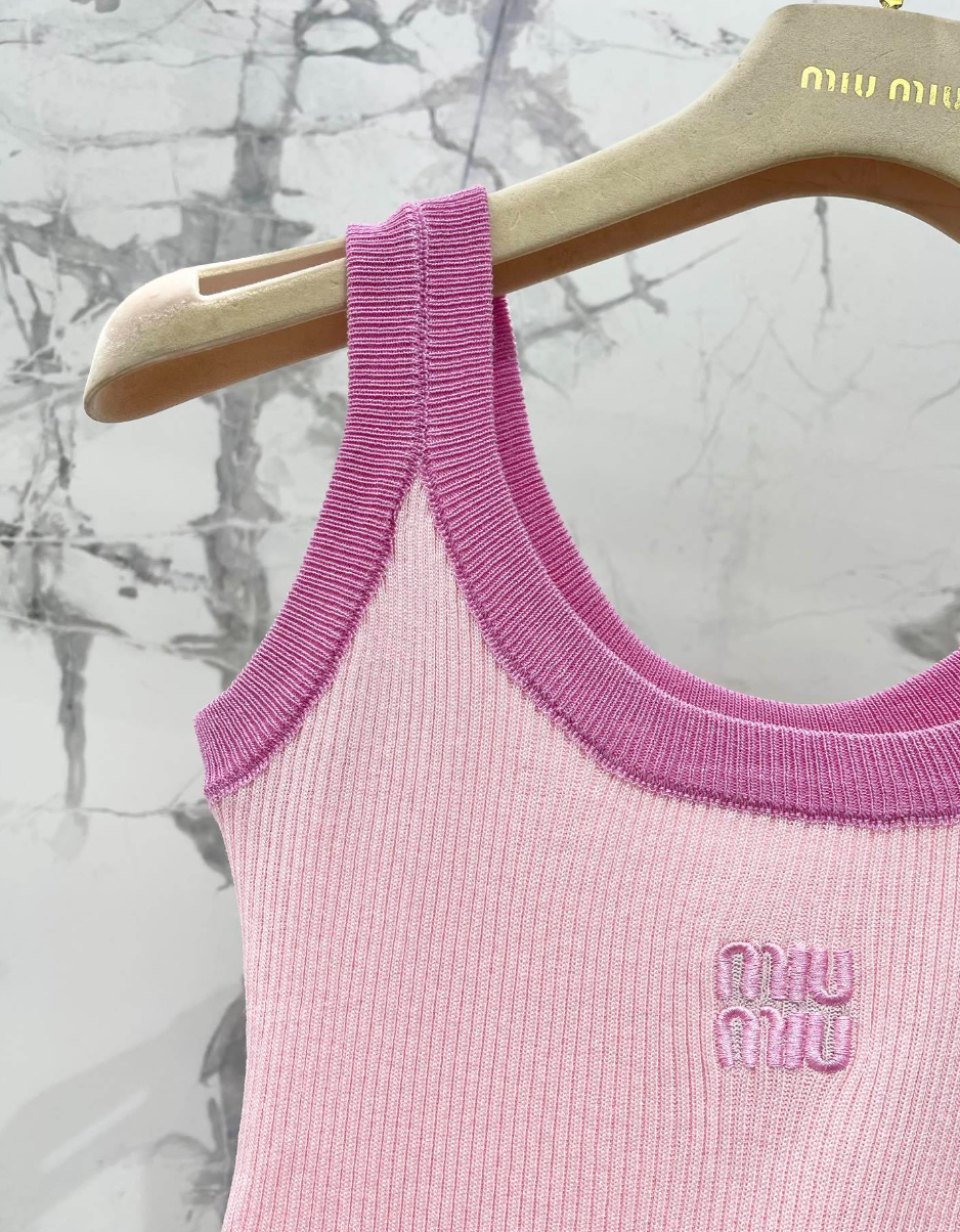 Pink Knit Tank Top Sheer Cardigan Set