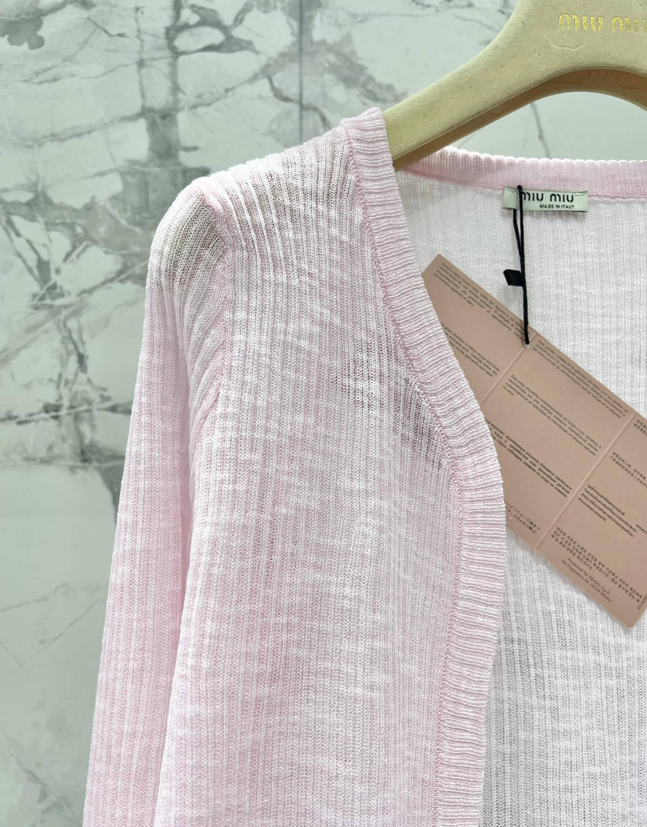 Pink Knit Tank Top Sheer Cardigan Set