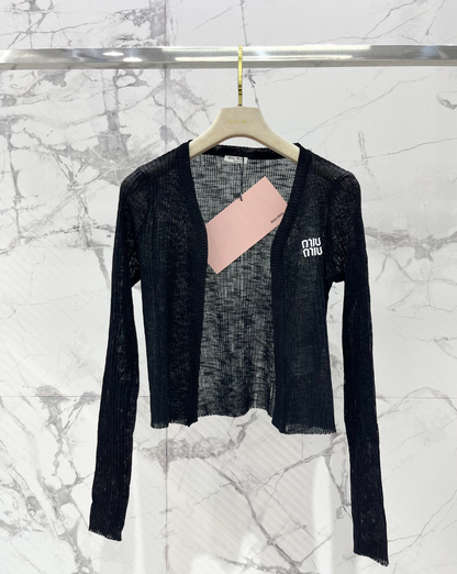 Black Knit Tank Top Sheer Cardigan Set
