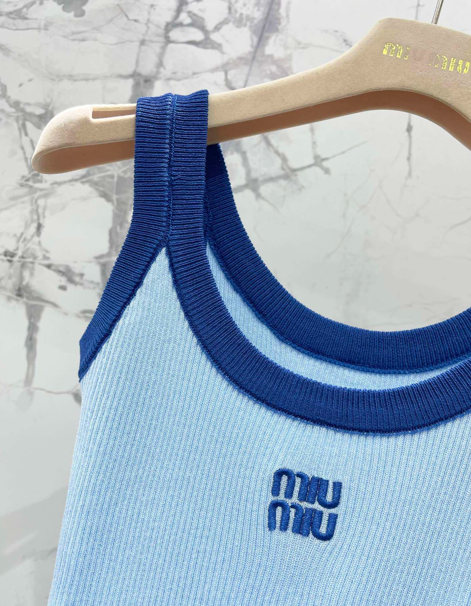 Blue Knit Tank Top Sheer Cardigan Set