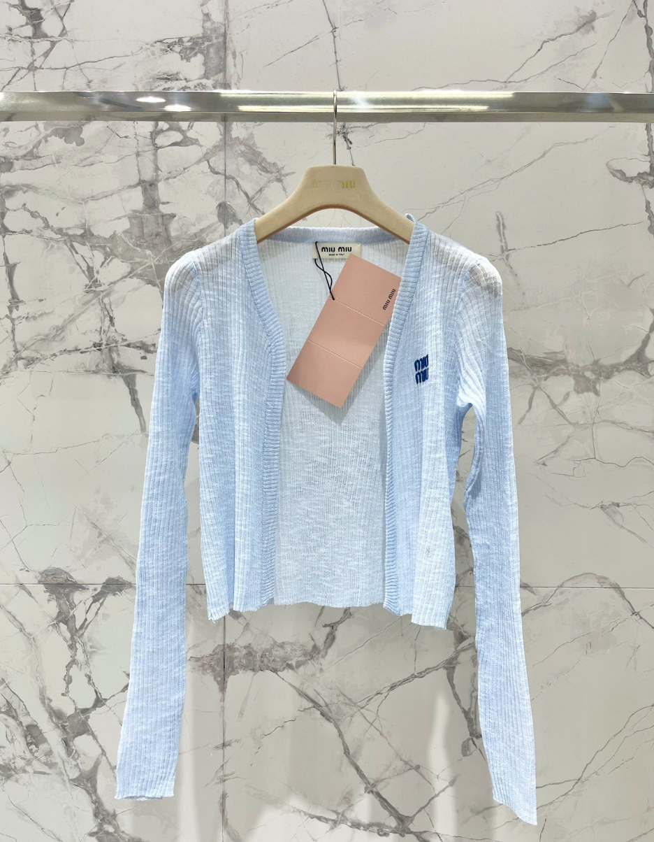 Blue Knit Tank Top Sheer Cardigan Set