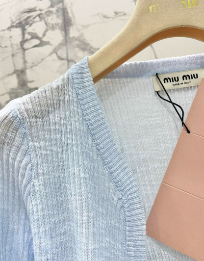 Blue Knit Tank Top Sheer Cardigan Set