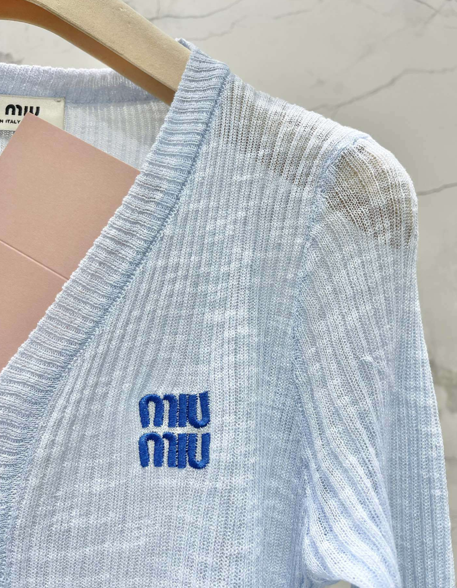 Blue Knit Tank Top Sheer Cardigan Set