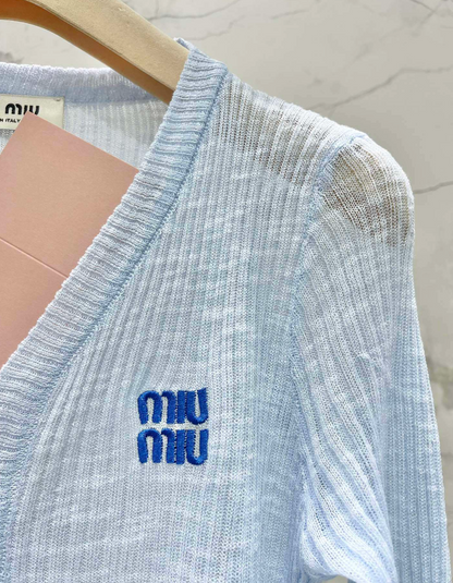 Blue Knit Tank Top Sheer Cardigan Set