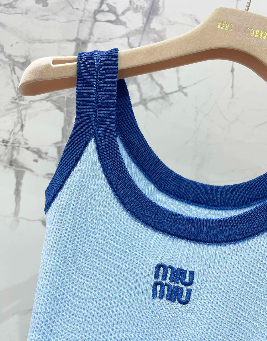 Blue Knit Tank Top Sheer Cardigan Set