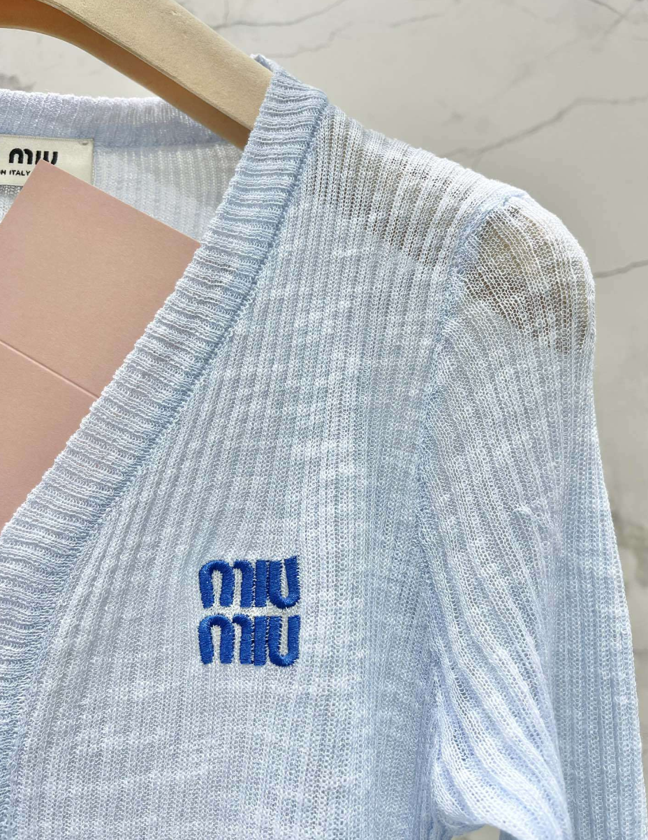 Blue Knit Tank Top Sheer Cardigan Set