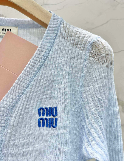 Blue Knit Tank Top Sheer Cardigan Set