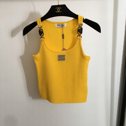 Rhinestone Heart Charm Knit Tank Top