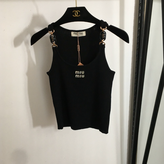 Rhinestone Heart Charm Knit Tank Top