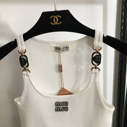 Rhinestone Heart Charm Knit Tank Top