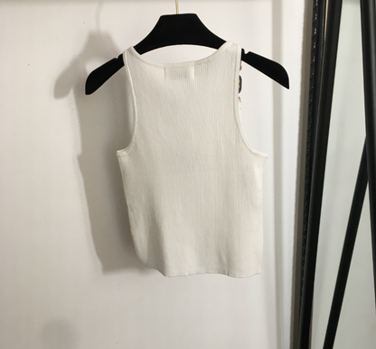 Rhinestone Heart Charm Knit Tank Top