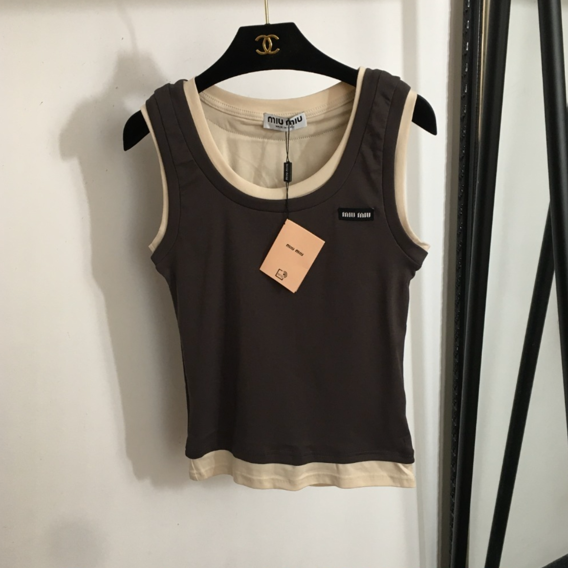 Brown Contrast Knit Tank Top