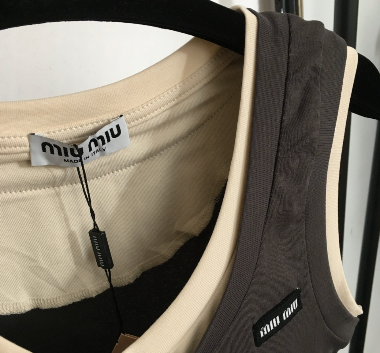 Brown Contrast Knit Tank Top