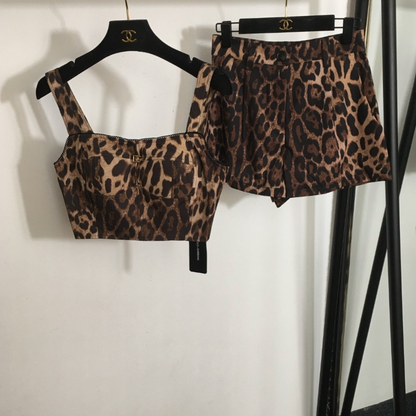 Leopard Crop Tank Top Shorts Set