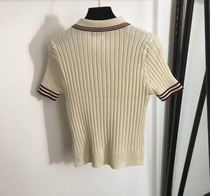 Striped Knit Polo Shirt