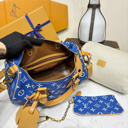 P9 Speedy 30 Bandouliere Navy Blue Leather - Level 5