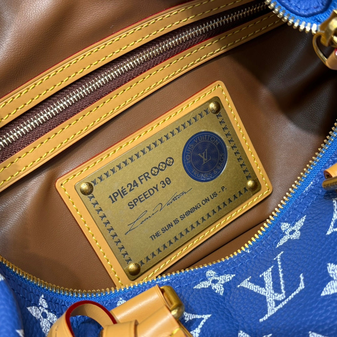 P9 Speedy 30 Bandouliere Navy Blue Leather - Level 5