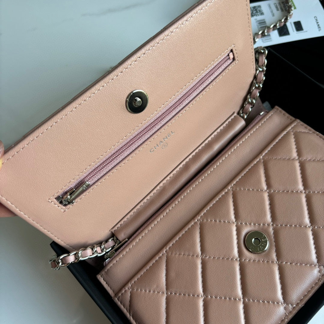 Pink Lambskin Leather Wallet On Chain - Level 5