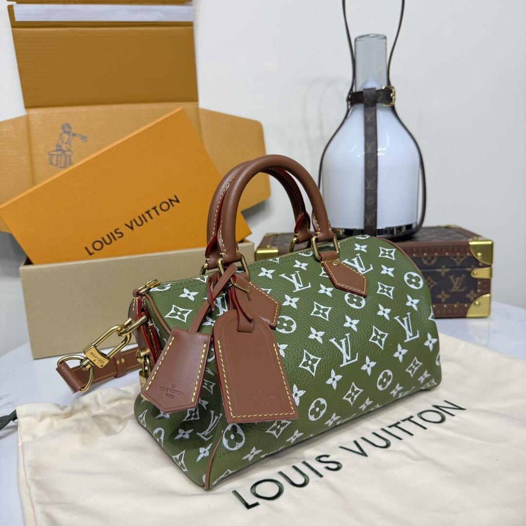 P9 Speedy 25 Bandouliere Green & Brown Leather - Level 5