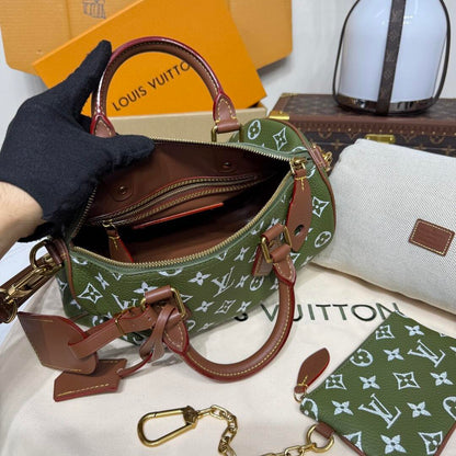 P9 Speedy 25 Bandouliere Green & Brown Leather - Level 5