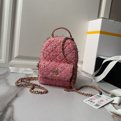 Pink Tweed Top Handle Mini Backpack - Level 5