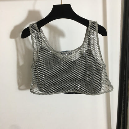 Crystal Mesh Crop Tank Top