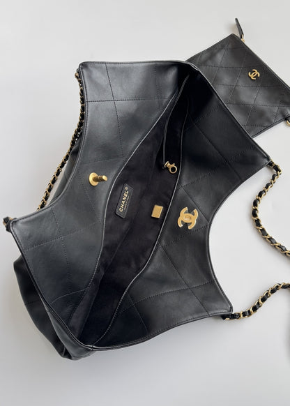 Black Leather Maxi Shopping Tote Bag - Level 5
