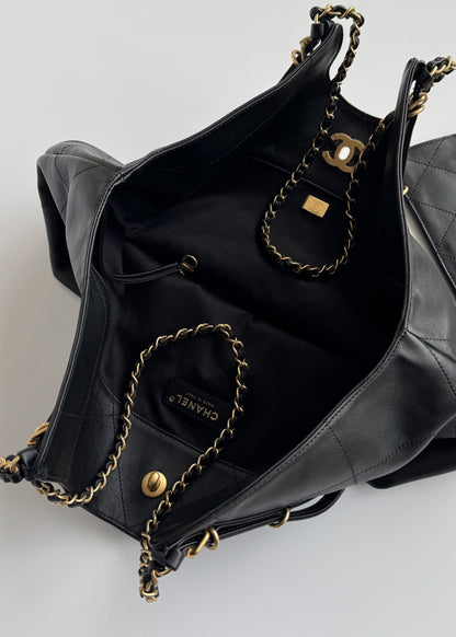 Black Leather Maxi Shopping Tote Bag - Level 5