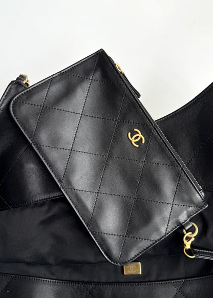 Black Leather Maxi Shopping Tote Bag - Level 5