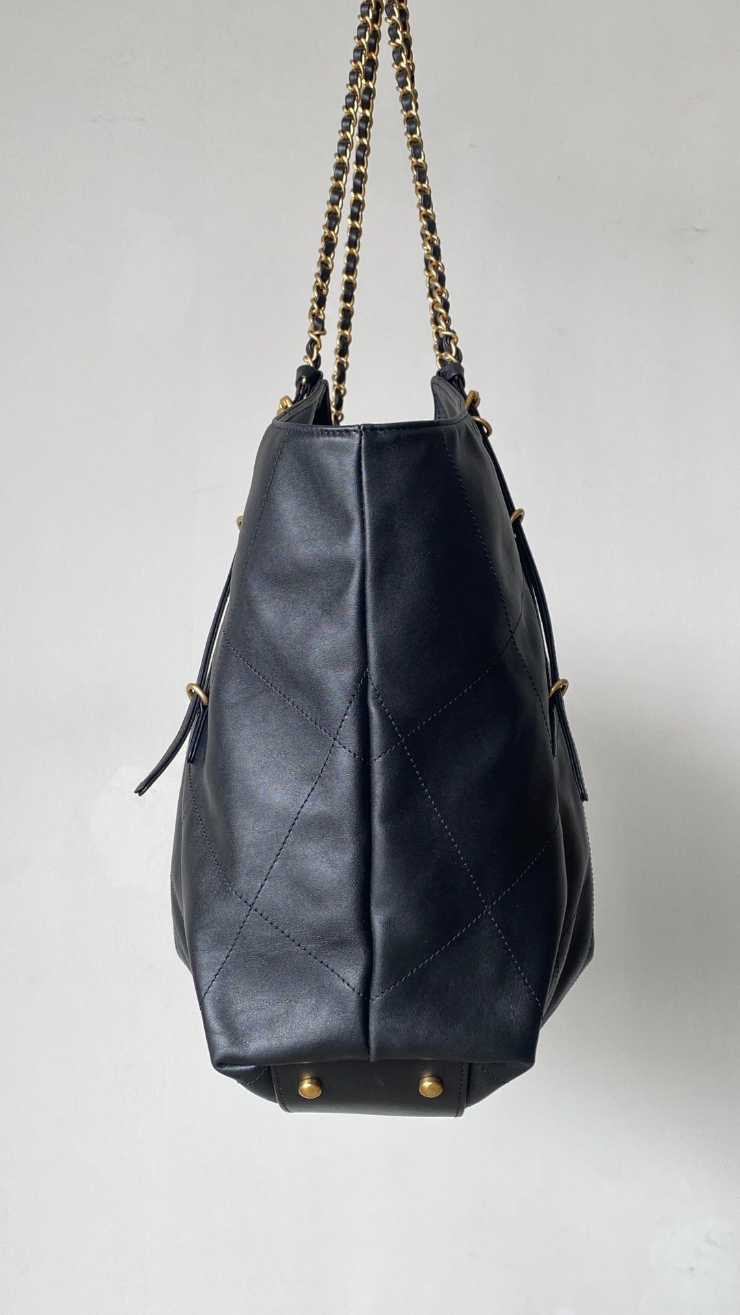 Black Leather Maxi Shopping Tote Bag - Level 5