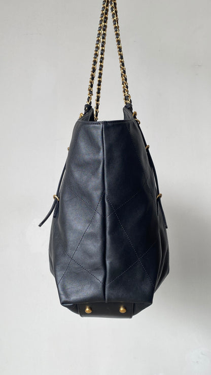 Black Leather Maxi Shopping Tote Bag - Level 5