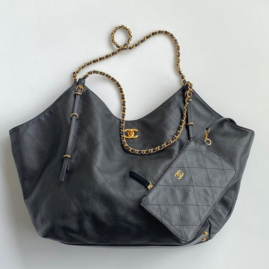 Black Leather Maxi Shopping Tote Bag - Level 5
