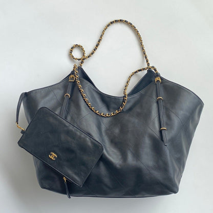 Black Leather Maxi Shopping Tote Bag - Level 5