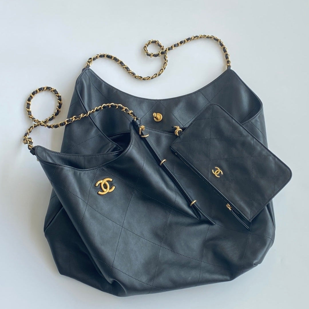 Black Leather Maxi Shopping Tote Bag - Level 5