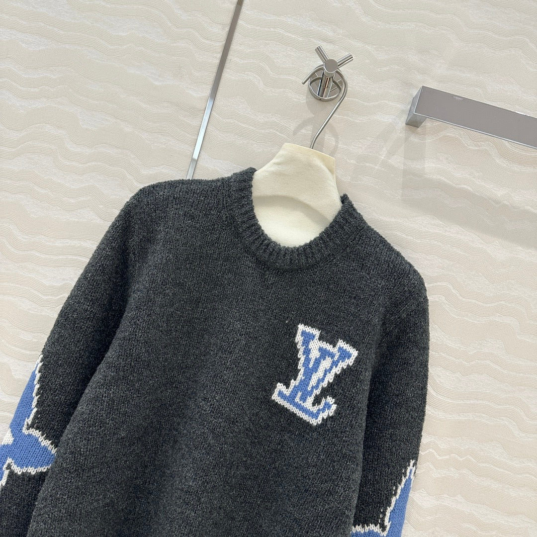 LV Grey & Blue Crewneck Knit Sweater