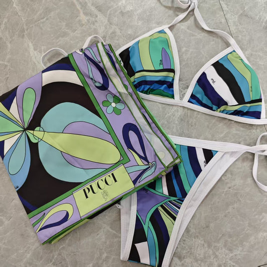 Blue & Purple Swirl Bikini Scarf Set