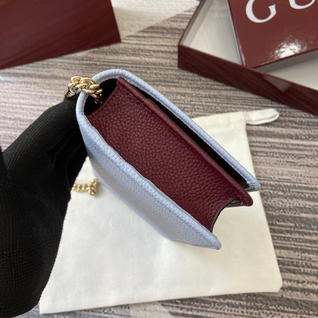 Marmont Wallet On Chain Light Blue Leather - Level 5