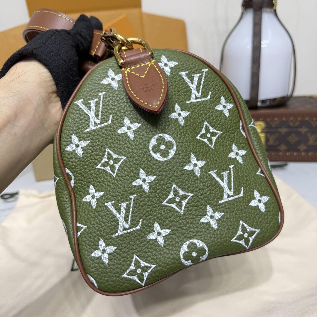 P9 Speedy 25 Bandouliere Green & Brown Leather - Level 5