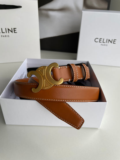 Triomphe Medium 2.5cm Brown Leather Belt Gold Buckle