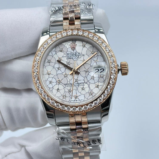 Crystal Bezel Floral Ladies Watch Rose Gold Two-Tone 31mm RLX - Level 3