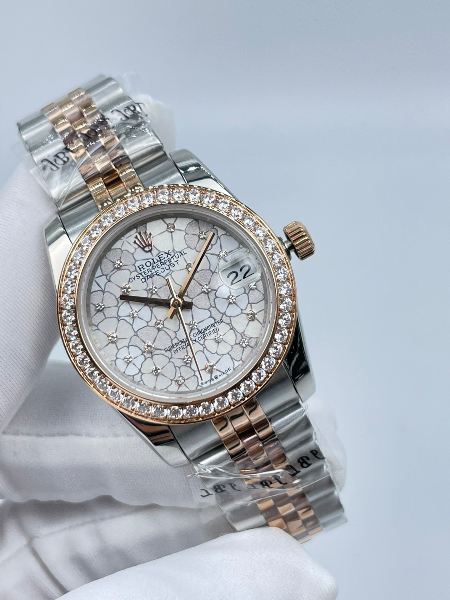 Crystal Bezel Floral Ladies Watch Rose Gold Two-Tone 31mm RLX - Level 3